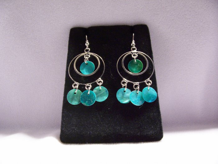 Silver Alloy Aqua Hoop Dreamcatcher Fashion Earrings