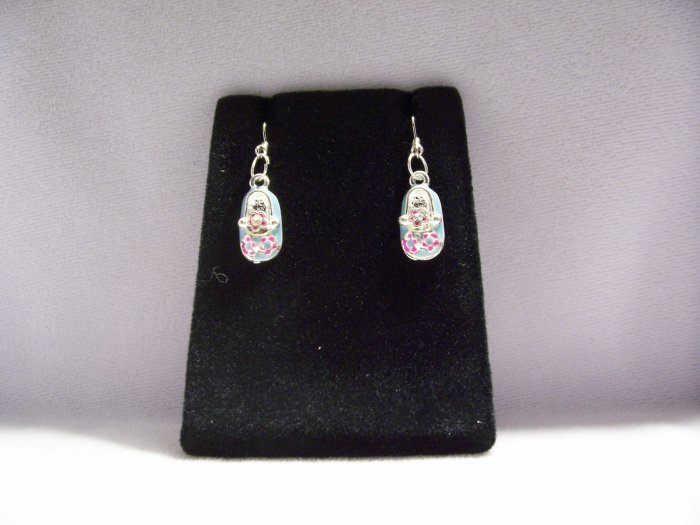 Cute Silver Alloy Blue Pink Shoe Fashion Earrings
