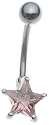 316 Stainless Steel Banana Belly Ring with Solitaire Pink Star CZ Stone