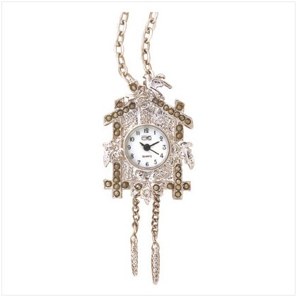 Gold Cuckoo Clock Pendant Watch