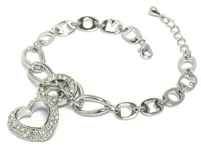 Christian Dior Crystal Heart Logo Chain Bracelet
