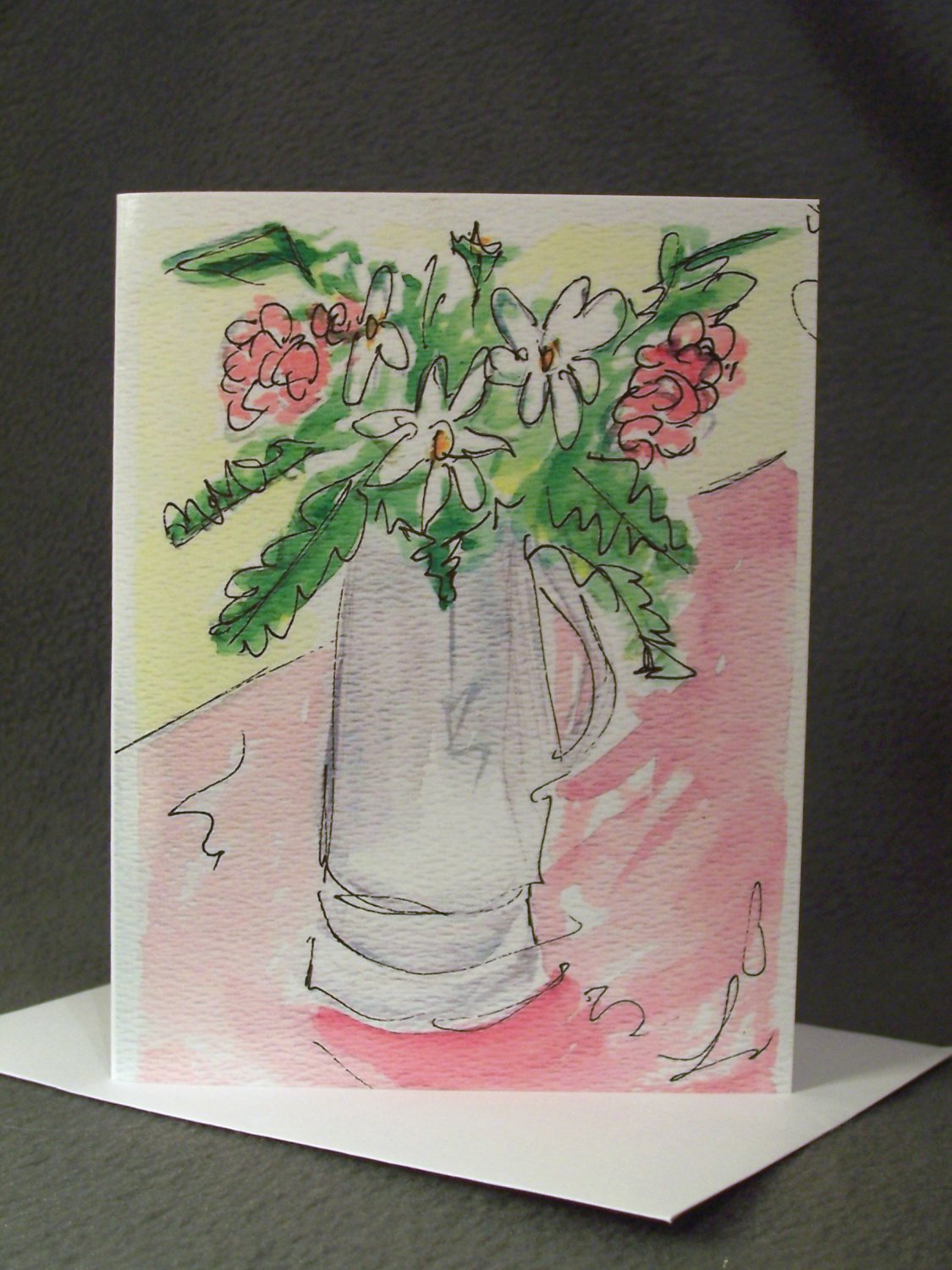 4 Blank Greeting Cards Notecards- "Vase of Flowers"- Watercolor Artwork