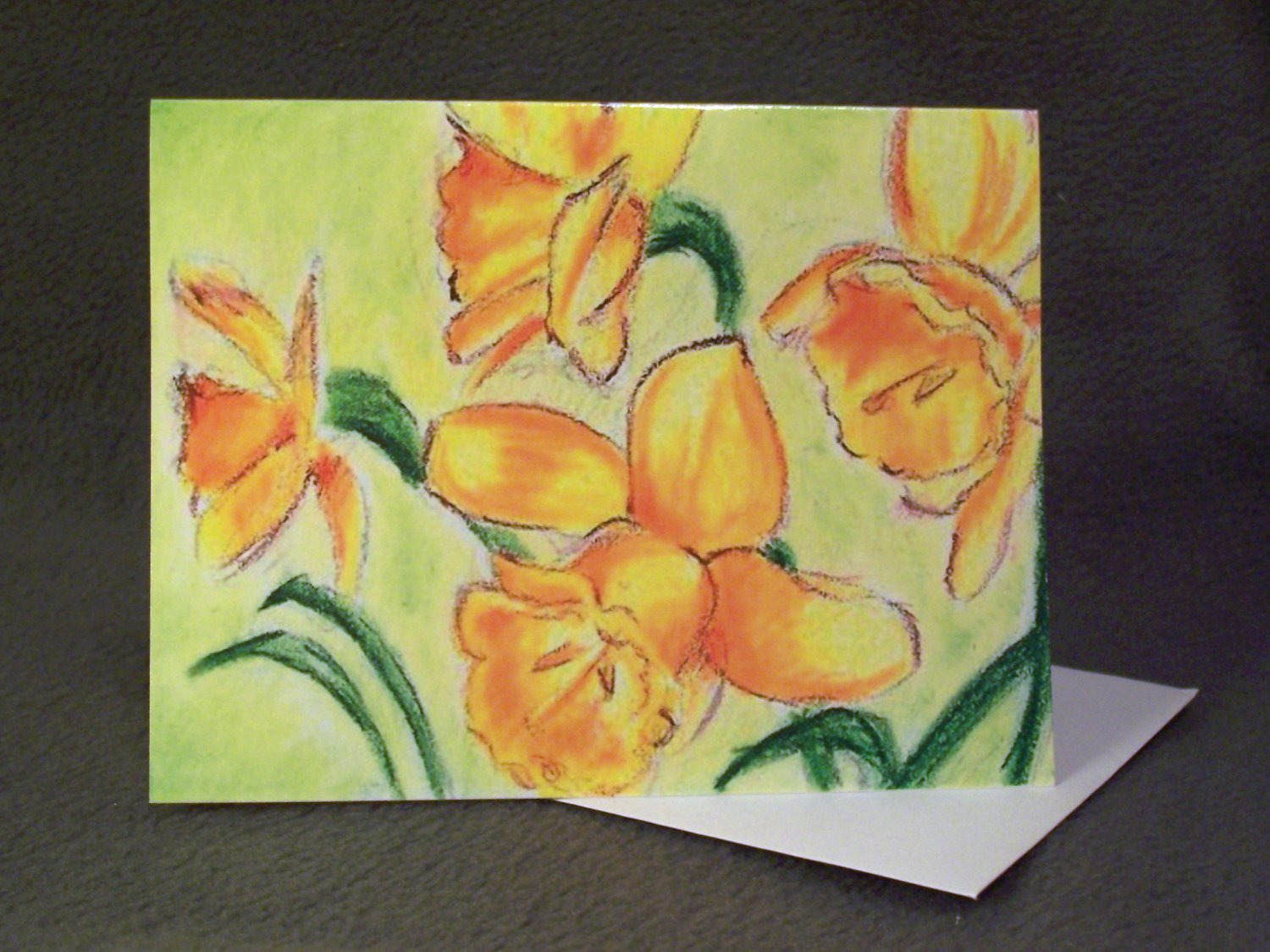 4 Blank Greeting Cards Notecards- "Daffodils"- Colored Pencil Artwork