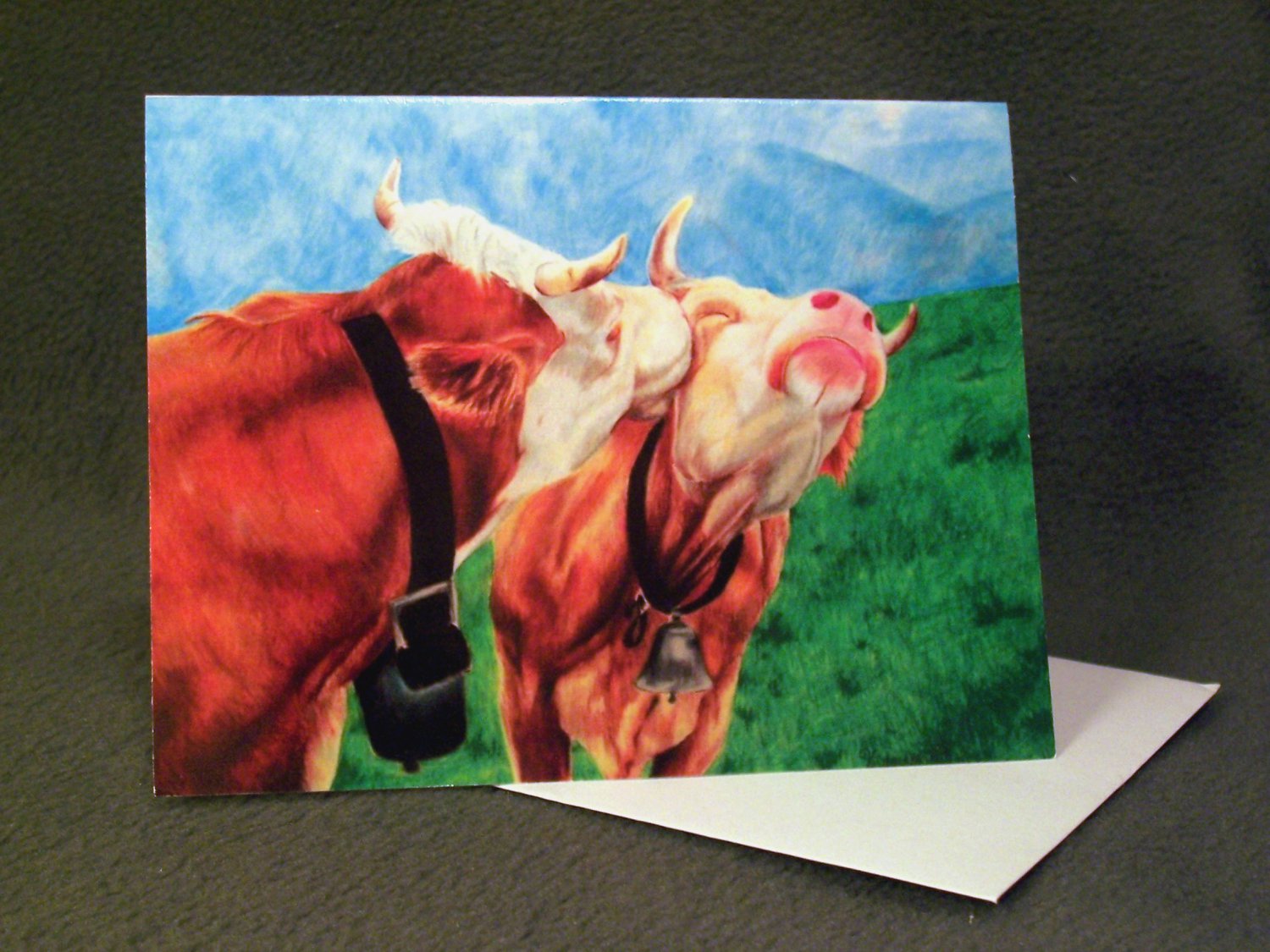 4 Blank Greeting Cards Notecards- "Cows"- Colored Pencil Artwork