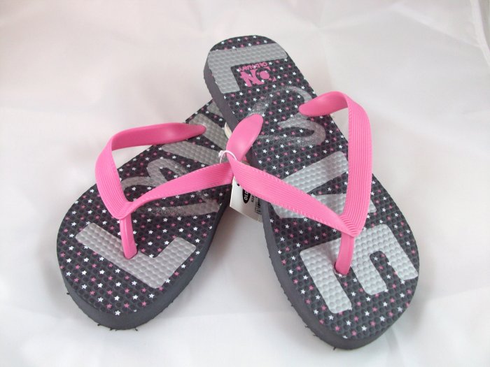 Girl's Gray/Pink "Love" Flip Flops - Size 1/2