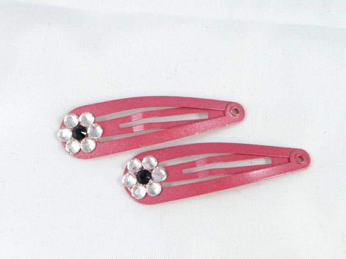 Dark Pink Barrettes with flowers