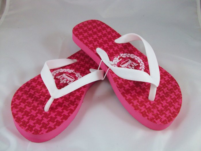Girl's White/Pink Houndstooth Flip Flops - Size 1/2
