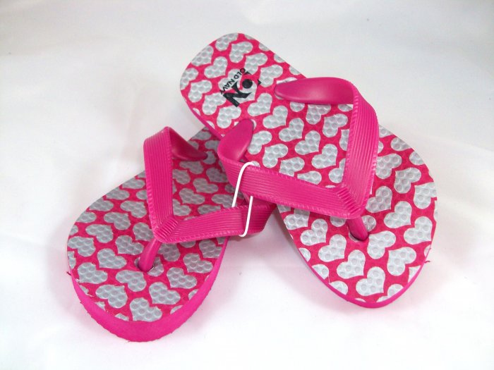 Girl's Pink/Silver Hearts Flip Flops - Size 8/9