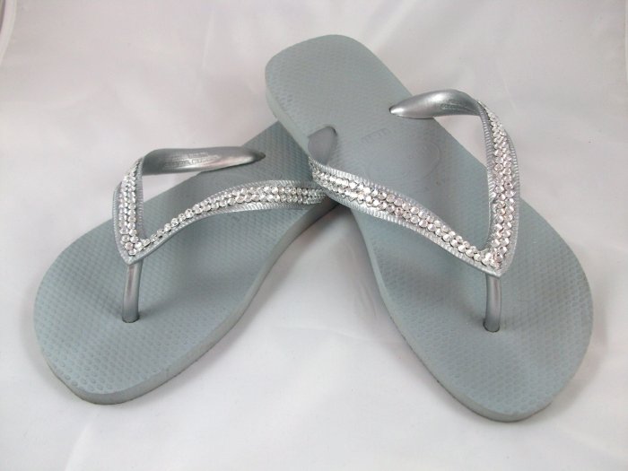 Women's Havaianas Silver Flip Flops - size 7/8*