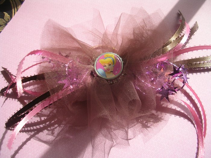 Girls Boutique Hair Bow Disney Cinderella Bottle Cap Brown Pink Dance, Ballet,Costume