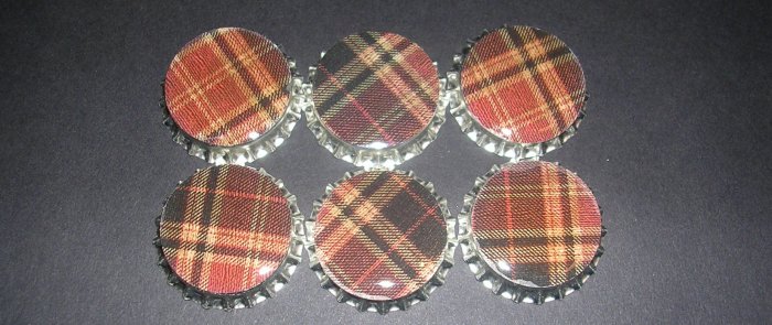 Set of 6 Red Plaid Bottle Caps For Back To School Bows,Scrapbooking