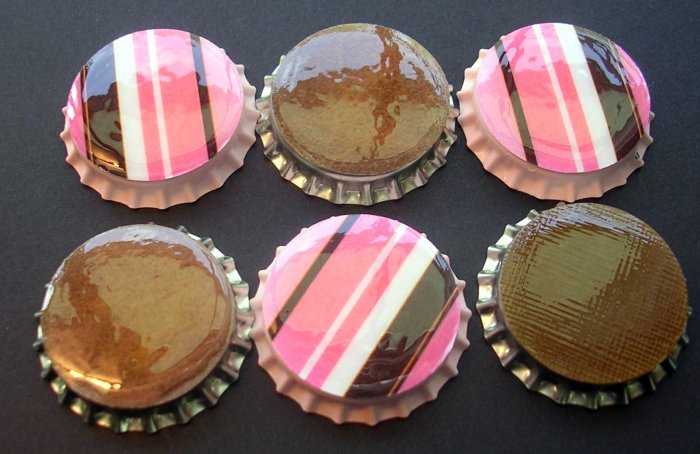 Set of 6 Pink Brown Chocolate Stripe Bottle Caps