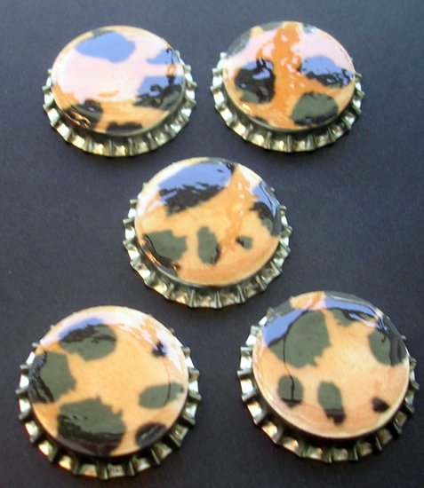 Set of 5 leopard Animal print Bottle Caps Great For Scrapbooking, Hair bows, Necklaces