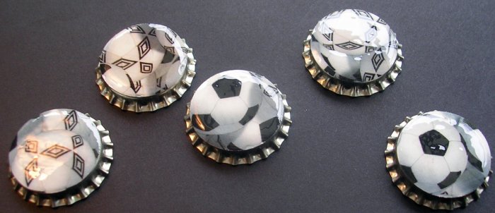 Set of 5 Soccer Ball Bottle Caps Great For Scrapbooking, Hair bows, Necklaces