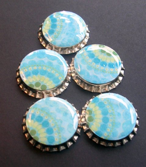 Set of 6 Retro Blues Prints Bottle Caps