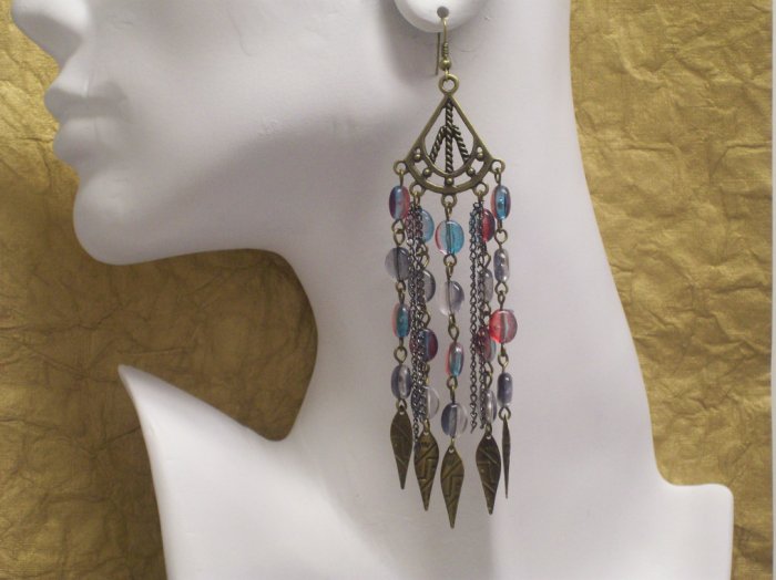 SHOULDER DUSTER EARRINGS W/ MULTI-COLORED BEADS