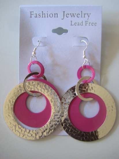 Circles Silvertone & Pink Earrings