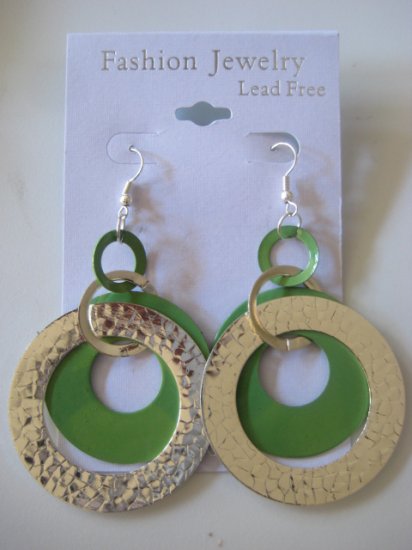 Circles Silvertone & Green Earrings
