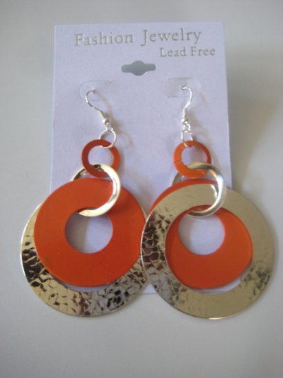 Circles Silvertone & Orange Earrings