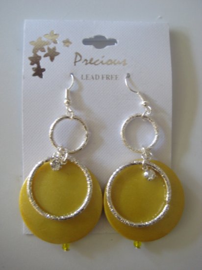 Rhinestone & Circles Silvertone/Pearl Yellow