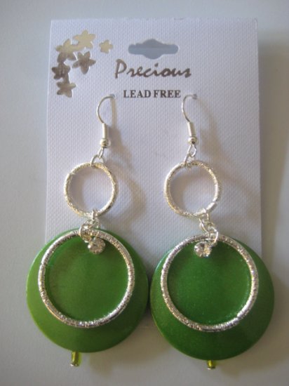 Rhinestone & Circles Silvertone/Pearl Green