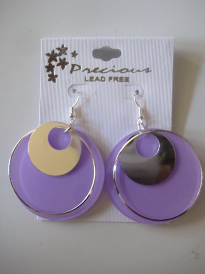 Purple & Silvertone Disk Earrings