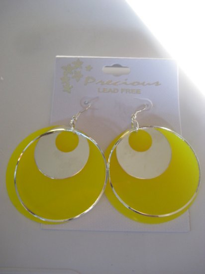 Yellow & Silvertone Disk Earrings