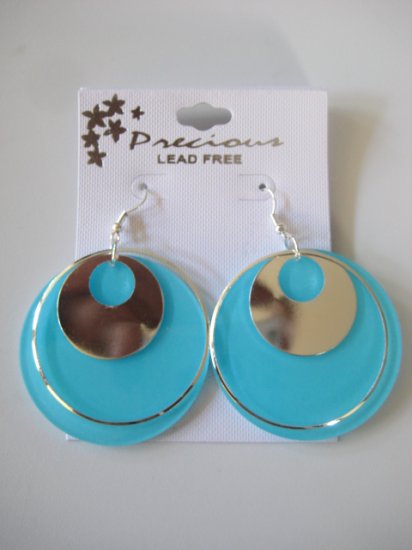Aqua Blue & Silvertone Disk Earrings