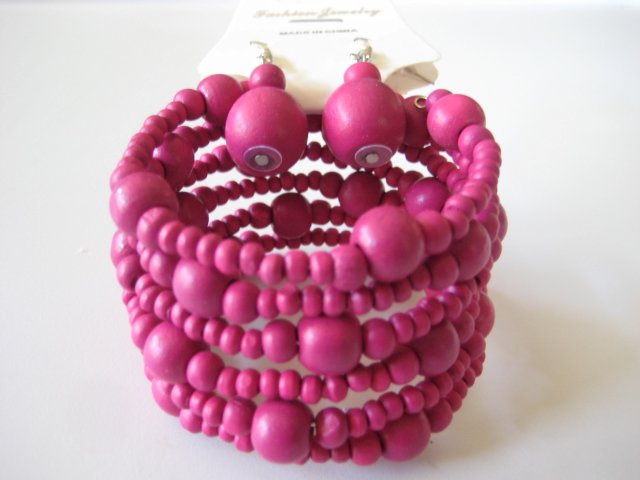 Pink Spiral Stretchable Bracelet & Earring Set