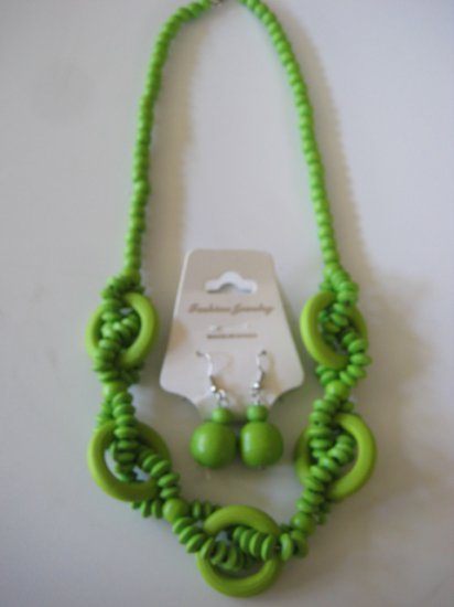 Lime Green Intertwining Bead Necklace & Earring Set