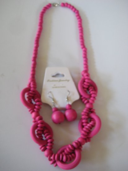 Pink Intertwining Bead Necklace & Earring Set