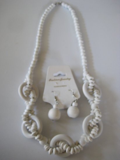 White Intertwining Bead Necklace & Earring Set