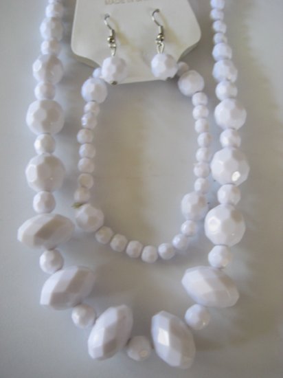 White Diamond Cut Necklace & Earring Set w/matching Bracelet