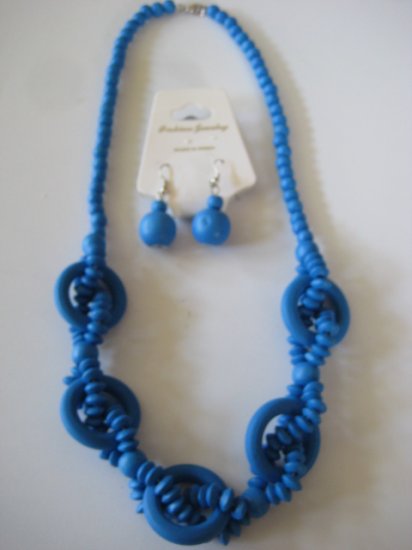 Electric Blue Intertwining Bead Necklace & Earring Set