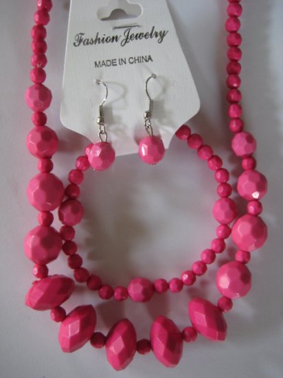 Pink Diamond Cut Necklace & Earring Set w/matching Bracelet