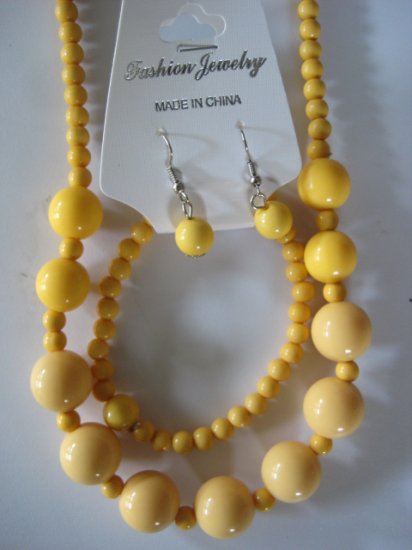 Yellow Round Beaded Necklace & Earring Set w/matching Bracelet