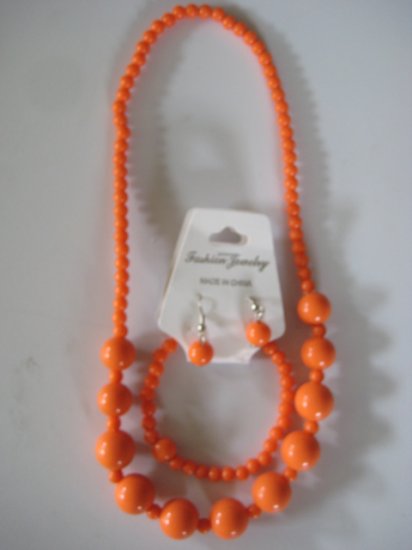 Orange Round Beaded Necklace & Earring Set w/matching Bracelet