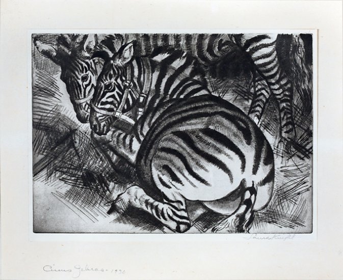 Circus Zebras, from the series Circus Prints, by Dame Laura Knight (British 1877-1970)