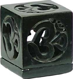Black Soapstone Om Tealight Holder