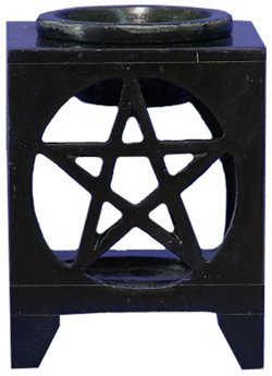 Pentacle Soapstone Oil Burner - black- 3.25 In