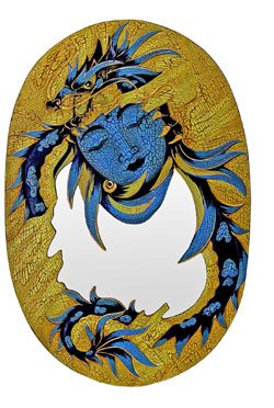 Handpainted Dragon Lady Wood Mirror 16x23.25