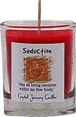 Soy Herbal Seduction Candle - Filled Votive Holder - 2 inch - Crystal Journeys Candles