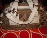 Coach Mia Satchel in signature patchwork with white trim