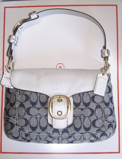 Authentic Coach Bleecker Denim & White Signature Flap Handbag Style #11772