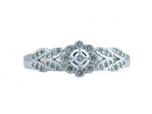14K White Gold Diamond Flower Ring