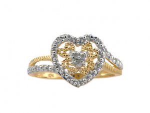 Diamond and Gold Heart Ring