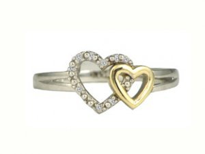 Gold Rings - Two Tone Gold Diamond Heart Ring