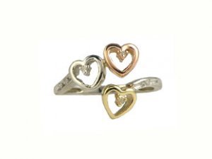 Three-Tone Gold Diamond Heart Ring