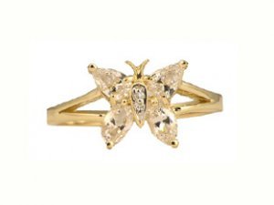 10K Gold White Topaz & Diamond Butterfly Ring