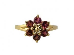 Pink Tourmaline Flower Ring, 14K Gold Jewelry
